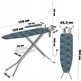 Kadax Bügelbrett mit Bügeleisenablage, 120x38cm, Blau