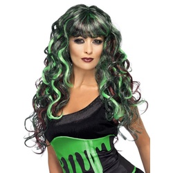 Smiffys Kostüm-Perücke Monster Lockenperücke schwarz-grün, Perfekter Look für den Evil Hair Day! schwarz