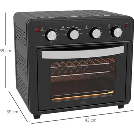 Homcom Minibackofen mit Umluft 30L Mini Ofen mit Backblech, Grillrost und Krümelblech, 90 °C-230 °C Heißluftfritteuse mit 7 Modi, Frittierkorb - Schwarz