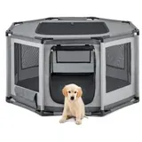 LIONTO Welpenauslauf aus Oxford-gewebe & atmungsaktivem Netz 112x112x62cm,grau