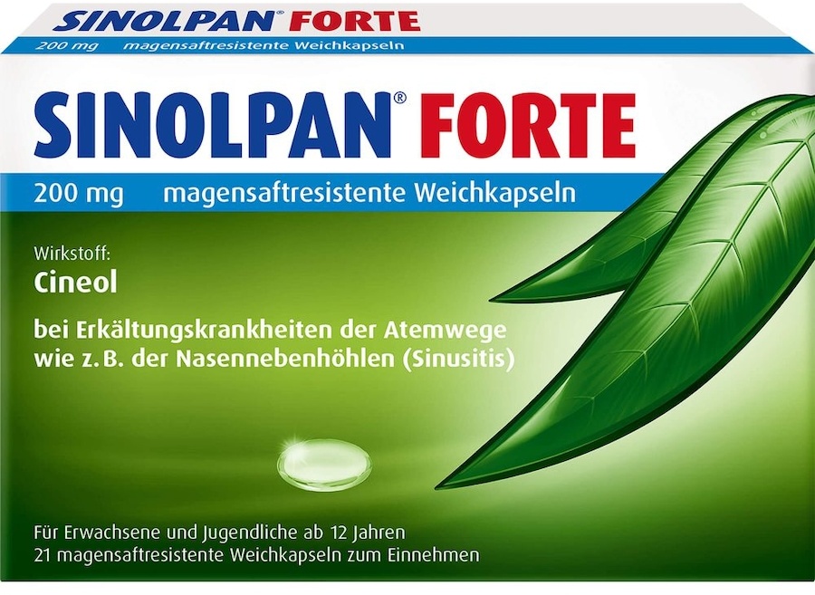 Engelhard Arzneimittel SINOLPAN forte 200 mg magensaftgeschützte Weichkapseln zur Behandlung der Symptome bei Bronchitis und Erkältungskrankheiten Schnupfen & Nasennebenhöhlen