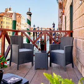 Dmora Lounge-Set für den Außenbereich Dfre, Garten-Set mit Kissen, Lounge-Set für den Innenbereich in Rattan-Optik, 100 % Made in Italy, Anthrazit - Schwarz