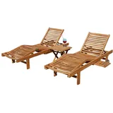 2x ECHT TEAK Sonnenliege Gartenliege Strandliege Holzliege COZY + 1x TISCH 45x45