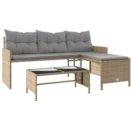 vidaXL Gartensofa in L-Form mit Tisch und Kissen Beige Poly Rattan