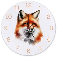Speecheese Fuchs Porträt Aquarell Wanduhr aus Glas Stilvolle Tier