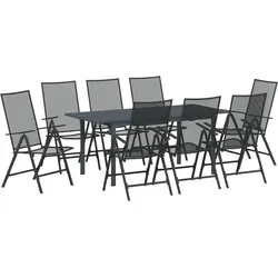 vidaXL Garten Esstisch Set 9 pcs Schwarz Groß Metall & Gewebe