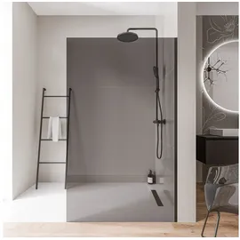 Bernstein Walk-In Dusche EX102 - Duschabtrennung 70 x 200cm, 10 mm Graues ESG-Sicherheitsglas, Nano-Beschichtung, Schwarz Edelstahlprofile, Glaswand, Glastrennwand, Ebenerdige Dusche ohne Bodenprofil