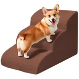 Niubya Hundetreppe für Kleine Großer Hunde H40 cm - Katzentreppe Hundetreppe Bett und Sofa, ältere und verletzte Haustiere, mit waschbarem Bezug und hochdichtem Schaumstoff (Braun, 3 Stufen)