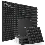 Akustikschaumstoff 12 Stück Schalldämmung Hochdichte Schallabsorber Wand Reduzieren Hall-Echo-Lärm für Podcast Aufnahmestudio schallschutz mit 60pcs Aufklebern Geliefert, 30x30x5cm