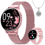 BANLVS Smartwatch Damen mit Telefonfunktion, 1.27“ HD Uhren Damen mit 110 Sportmodi, Pulsmesser, Schlafmonitor, Menstruationszyklus, SpO2 und BMI, IP68 Wasserdicht Smartwatch für Android iOS, Rosa