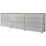 BMG Möbel Kommode Mailand Set 4 Artisan (in Weiß-Oberboden Artisan Eiche/Hochglanz Weiß), Schubladenkommode Anrichte Sideboard