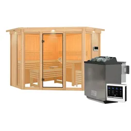 Karibu Alcinda 2 inkl. 9 kW Bio-Kombiofen + ext. Steuerung + Dachkranz