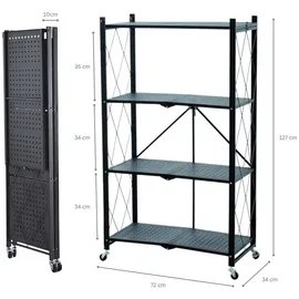 Proregal Lagerregal Metall 127x72x34 cm Schwarz 4 Böden mit Rollen
