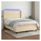 vidaXL Boxspringbett mit Matratze & LED Creme 140x200 cm Stoff