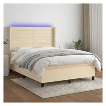 vidaXL Boxspringbett mit Matratze & LED Creme 140x200 cm Stoff