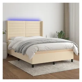 vidaXL Boxspringbett mit Matratze & LED Creme 140x200 cm Stoff