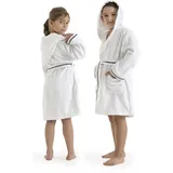 Bruno Banani Kinderbademantel BRUNO BANANI "Danny, Ideal für Zuhause, Schwimmbad oder im Urlaub" Gr. 104, weiß, L:61cm, Walkfrottee, Hausmäntel, mit Logostreifen, aus 100% Baumwolle