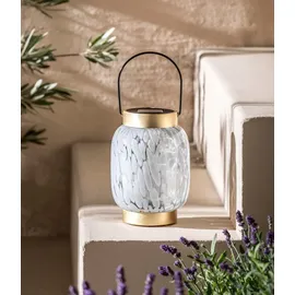 Dehner Laterne Glas/Metall Ø 12 cm H 17 cm inkl. Dämmerungssensor gold/transparente/grau