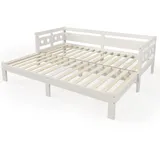 KOMHTOM Tagesbett Ausziehbett 90x200Cm Aus Massivem Kiefernholz Mit Einer Zweiten Liegefläche Und Ausklappbarem Lattenrost Herzförmiges Bett Weiß