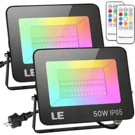 Lepro 50W LED Strahler RGB mit RF-Fernbedienung, 2er Wasserdicht LED Fluter mit Memory-Funktion, Dimmbar Farbwechsel Außenstrahler, IP65 Farbig Außenlampe, Bunt Flutlicht für Garten, Party Deko, Hotel