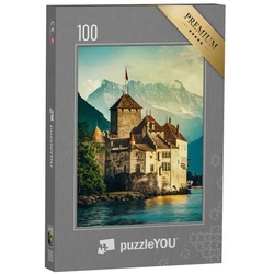 puzzleYOU Puzzle Schloss Chillon und Mont Blanc am Genfer See, 100 Puzzleteile, puzzleYOU-Kollektionen Schweiz