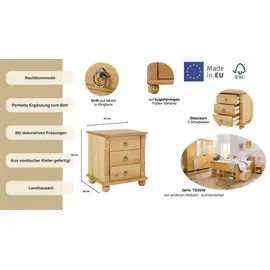 otto home Nachtkommode OTTO HOME "Tessin", beige (natur), B:45cm H:50cm T:38cm, Sideboards, aus massiver FSC-zertifizierter Kiefer, mit 3 Schubladen