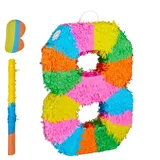 Relaxdays Pinata Zahl mit Stab und Maske 1 St. Blau/Gelb/Rosa