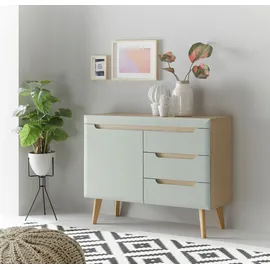 INOSIGN Sideboard »Torge, Anrichte, Kommode, Schubladenschrank«, (1 St.), abgeschrägte Füße, drei Farben, Scandi Design, 107 cm breit, grün