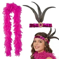 LuLiyLdJ 1920 Kostüm Damen Zubehör Set mit Federstirnband,Federboa Pink 20er Jahre,20s Kostüm Damen,Flauschige Federboa,Damen Natural Feather Gothic Feder,für Hochzeit Ankleiden Party,Karneval