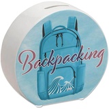 Spardose für Rucksacktouristen mit Rucksack Motiv und Text - Backpacking als lustige Spardose für den nächsten Backpacktrip oder als Geschenk für Backpacker die eine große