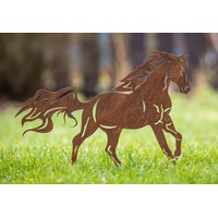 Dekofigur Pferd trabend auf Standplatte im Rost Design - Rostfigur für den Garten, Gartendeko, Metalldeko, Terrassendeko
