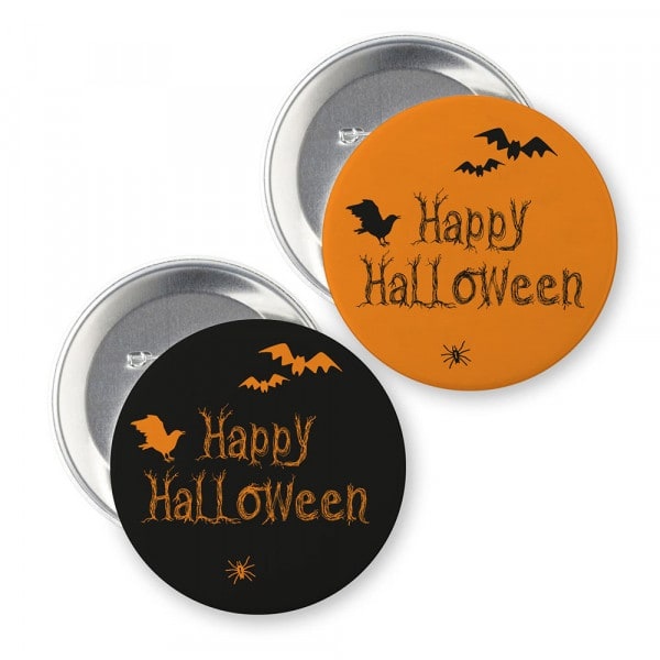 Buttons für Halloween "Happy Halloween" (ø 37 mm rund - 10 Stück)