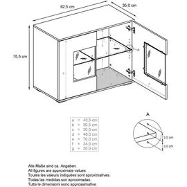 Vladon Kommode Grömitz 92,5 x 84,5 x 35 cm Weiß matt / Schwarz Hochglanz