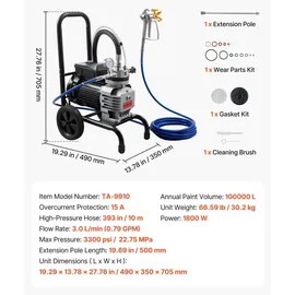 Vevor Membran-Airless-Farbspritzgerät 1800 W