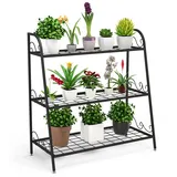 GOPLUS 3 Ebenen Metall Pflanzenständer, Blumentreppe Outdoor, Blumenregal Pflanzentreppe für Garten Balkon, schwarz (3 Ebenen)