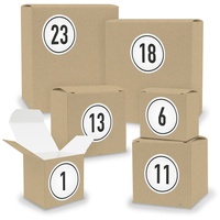 Adventskalender zum Füllen 24x Quader Würfel gemischt BRAUN + Sticker (V02 Z09) - Beige