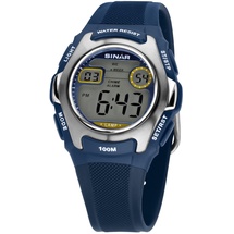 Sinar Jungen-Armbanduhr Jugenduhr Sportuhr Outdoor Digital Quarz 10 bar mit Resinarmband und Licht Blau Silber XE-50-2