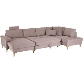 Candy Wohnlandschaft 3C CANDY "Lecce, wahlweise PUR-Schaumstoff oder Tonnentaschenfederkern U-Form", rosa, B:339cm H:86cm T:220cm, 95% Polyester, 5% Nylon, Sofas, Wohnlandschaft, Bettkasten in Umbauecke und Longchair, sowie Querschläfer im 2-Sitzer