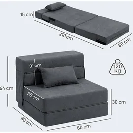Homcom Schlafsessel HOMCOM Polyester 80 x 15 x 210 cm Dunkelgrau mit Kissen