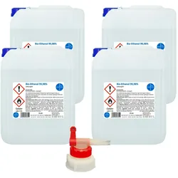 Kamin-Ethanol, 99,98% Alkohol-Gehalt I 4 x 5 Liter I Bioethanol I inkl. 1 x AGH I HERRLAN-Qualität I Made in Germany