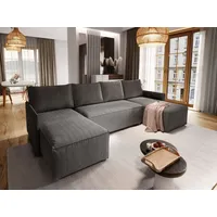 Masseno Ecksofa TRES mit Schlaffunktion U-Form, Sofa mit Bettkasten, Wohnzimmersofa, Couch, Soffa, Bettsofa, Couchgarnitur- Graphitfarben, POSO 34 - Grau