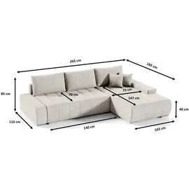 Fun Möbel Ecksofa Sofa mit Schlaffunktion VOGAR Stoff Monolith Ecru Ottomane Links - Beige