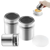 Vexran 3 Stück Puderzuckerstreuer, Edelstahl Mühle mit Deckel für Cappuccino, Staubzuckerstreuer