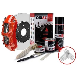 Omac Bremssattellack Bremssattelfarbe Auto Lack Set | Bremsenreiniger und das Härtemittel Hitzebeständig Komplettsatz für 4 Bremssättel 7-teiliges