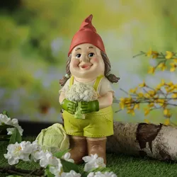 Gartenzwerg MAGDA - Zwerg mit Gemüse - Gartenfigur - Polyresin - H: 29cm - bunt