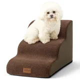 COZY KISS Hundetreppe für Kleine Hunde 40cm, Haustiertreppe für Couch aus Hochdichtem Schwamm, Hunde Treppe Hunderampe mit Waschbarem Bezug und Rutschfestem Boden, 40x57x40cm, 3 Stufen, Braun