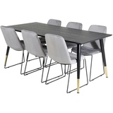 ebuy24 Dipp180x90BLBR Essgruppe Esstisch schwarz und 6 Muce Esszimmerstühle Velour grau.