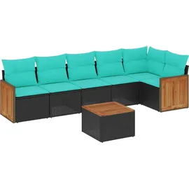 vidaXL Gartensofa-Set mit Kissen, schwarzes Polyrattan