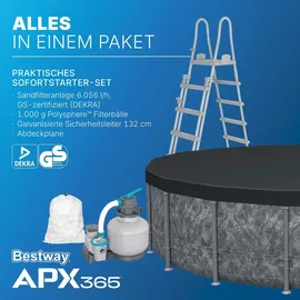 BESTWAY APX365TM Frame Pool Set Ø 549 x 132 cm inkl. Sandfilteranlage, Abdeckplane und Poolleiter