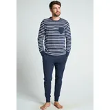 Jockey Pyjama JOCKEY "Cotton Nautical Stripe" Gr. XXXL, blau (stripe / solid) Herren Homewear-Sets